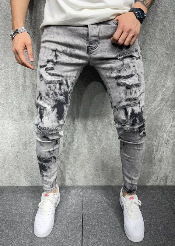 Джинсы варенные с потертостями серые Mfstore Изображение Джинсы варенные с потертостями серые Mfstore