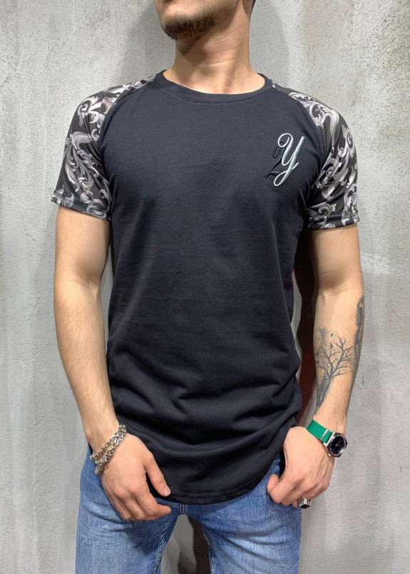 Футболка с вышивкой и узорами на плечах черный MFStore Изображение Футболка с вышивкой и узорами на плечах черный MFStore