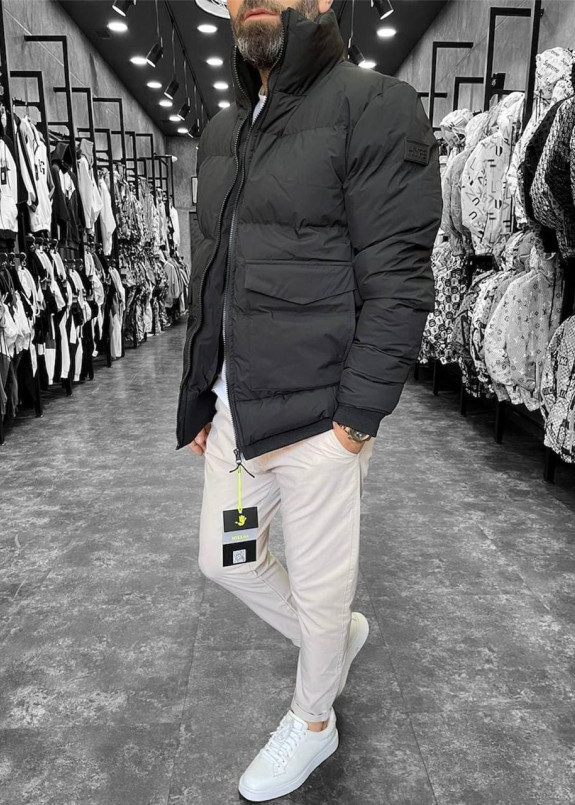 Изображение Стильная мужская куртка с накладными карманами черная MFStore
