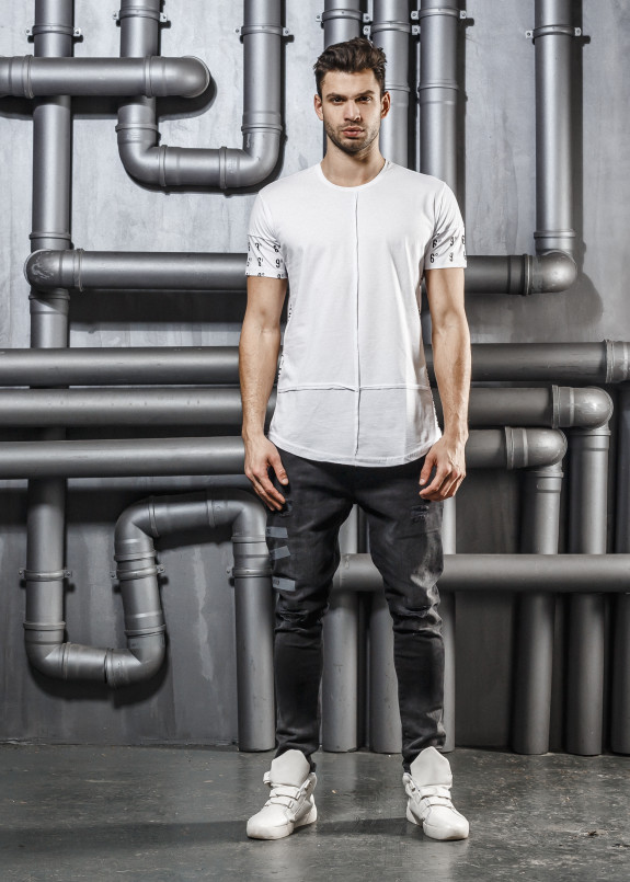 Футболка белая с вставками на рукавах Mfstore Изображение Футболка белая с вставками на рукавах Mfstore