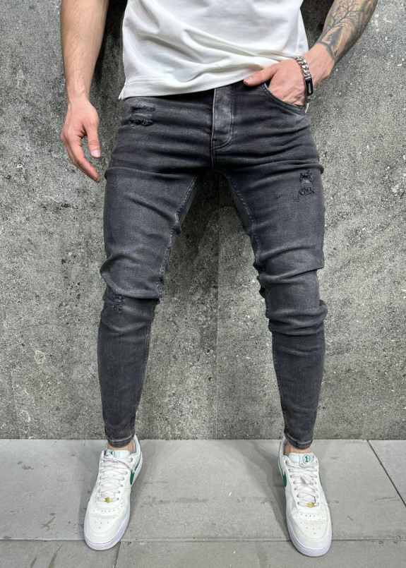 Джинси чоловічі вузькі з потертостями сірі MFStore Изображение Джинси чоловічі вузькі з потертостями сірі MFStore