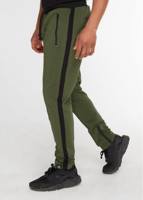 Штаны мужские спортивные со строчкой и лампасами хаки Изображение Штаны мужские спортивные со строчкой и лампасами хаки