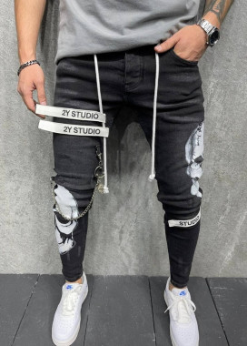 Джинсы с черепами и полосками MFStore Изображение Джинсы с черепами и полосками MFStore