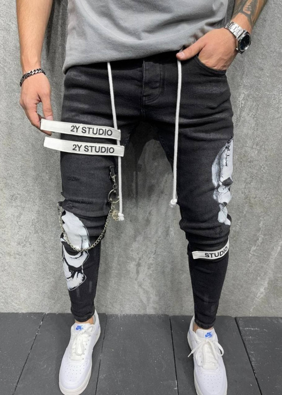 Джинсы с черепами и полосками MFStore Изображение Джинсы с черепами и полосками MFStore