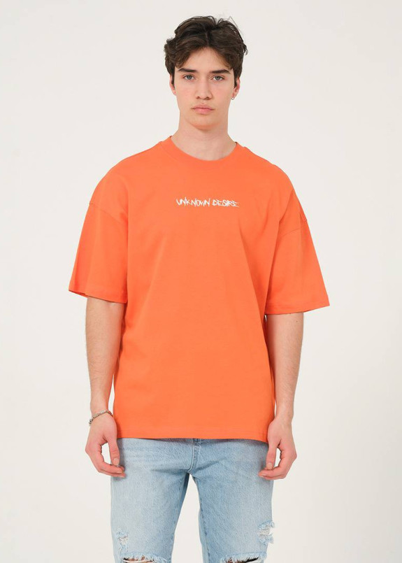 Футболка оверсайз з текстом на грудях помаранчева MFStore Изображение Футболка оверсайз з текстом на грудях помаранчева MFStore