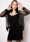 Изображение Двошарова шовкова сукня з сіточкою по низу чорна