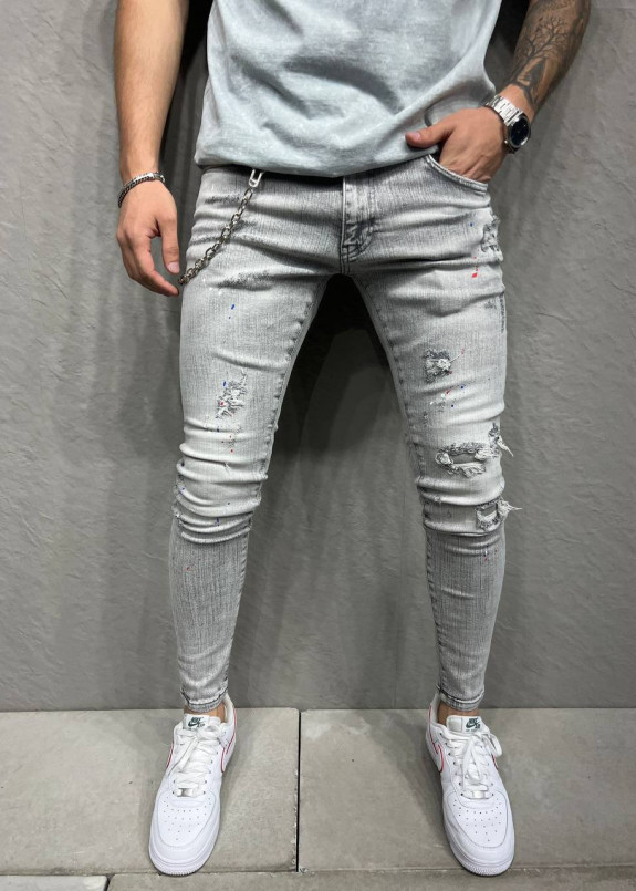 Джинси завужені з потертостями світло-сірі MFStore Изображение Джинси завужені з потертостями світло-сірі MFStore