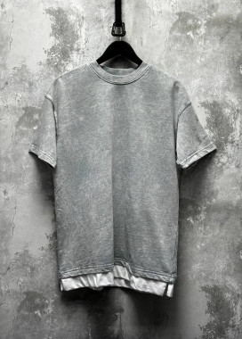 Оверсайз футболка виварена з білою вставкою сіра світла MFStore Изображение Оверсайз футболка виварена з білою вставкою сіра світла MFStore
