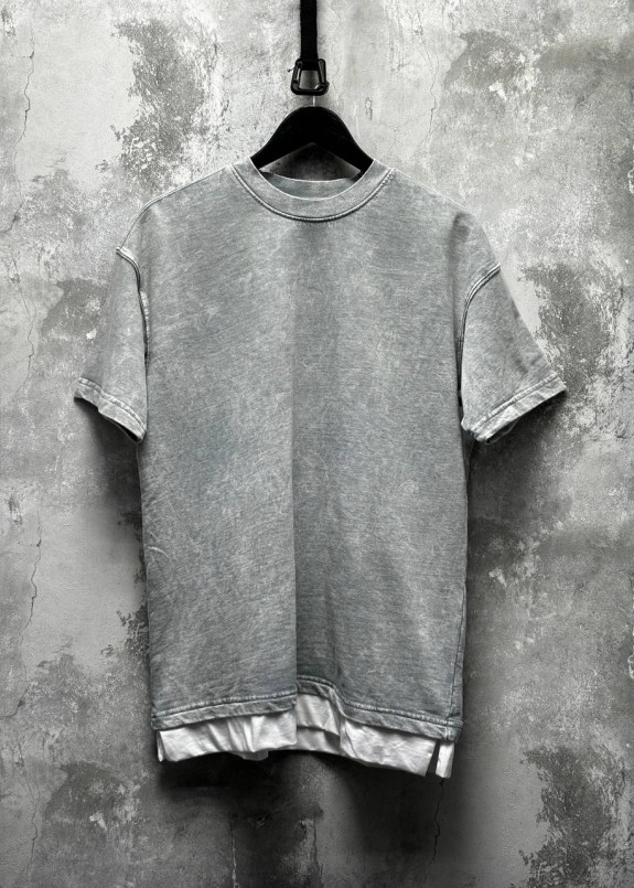 Оверсайз футболка виварена з білою вставкою сіра світла MFStore Изображение Оверсайз футболка виварена з білою вставкою сіра світла MFStore