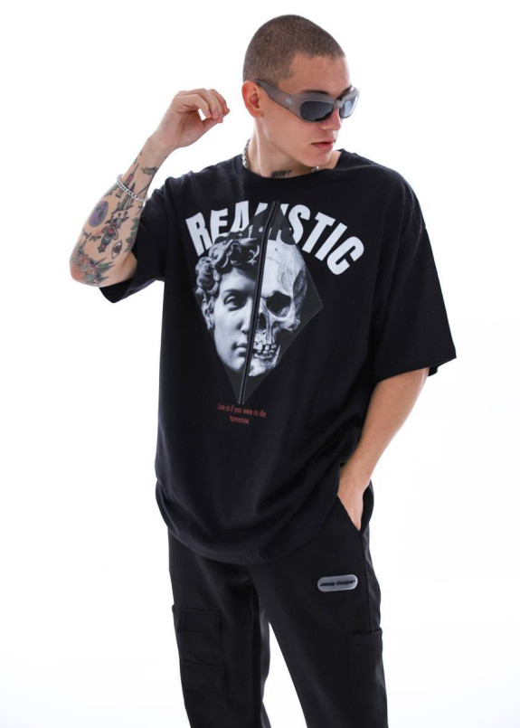 Футболка оверсайз з принтом realistic чорна MFStore Изображение Футболка оверсайз з принтом realistic чорна MFStore