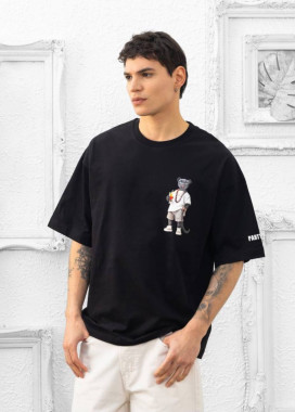 Футболка оверсайз базова чорна з принтом пантери MFStore Изображение Футболка оверсайз базова чорна з принтом пантери MFStore