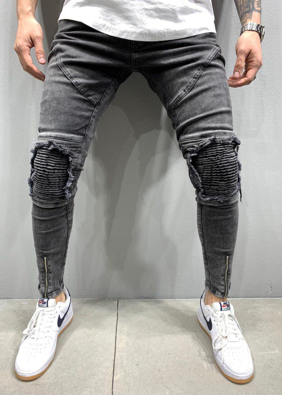 Джинсы серого цвета с рифлеными вставками на коленях Изображение Джинсы серого цвета с рифлеными вставками на коленях