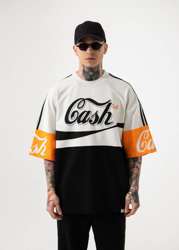 Футболка оверсайз з текстом і принтами cash orange MFStore Изображение Футболка оверсайз з текстом і принтами cash orange MFStore