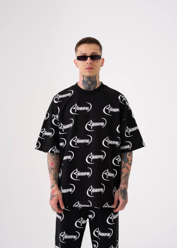 Футболка оверсайз чорна з білими принтами MFStore Изображение Футболка оверсайз чорна з білими принтами MFStore