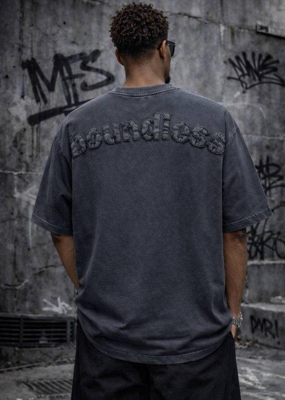 Футболка оверсайз виварена з текстом на спині темно сірий MFStore Изображение Футболка оверсайз виварена з текстом на спині темно сірий MFStore