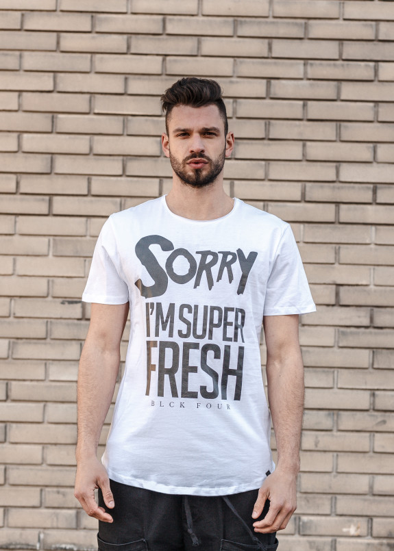 Футболка белая sorry I'm super fresh Mfstore Изображение Футболка белая sorry I'm super fresh Mfstore
