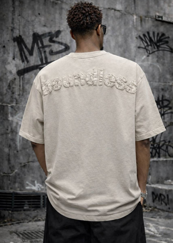 Футболка оверсайз виварена з текстом на спині беж MFStore Изображение Футболка оверсайз виварена з текстом на спині беж MFStore