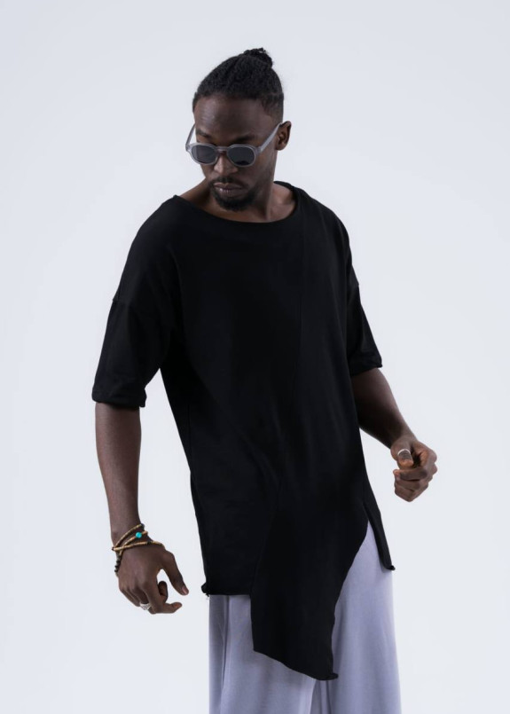 Дизайнерська асиметрична футболка чорна MFStore Изображение Дизайнерська асиметрична футболка чорна MFStore