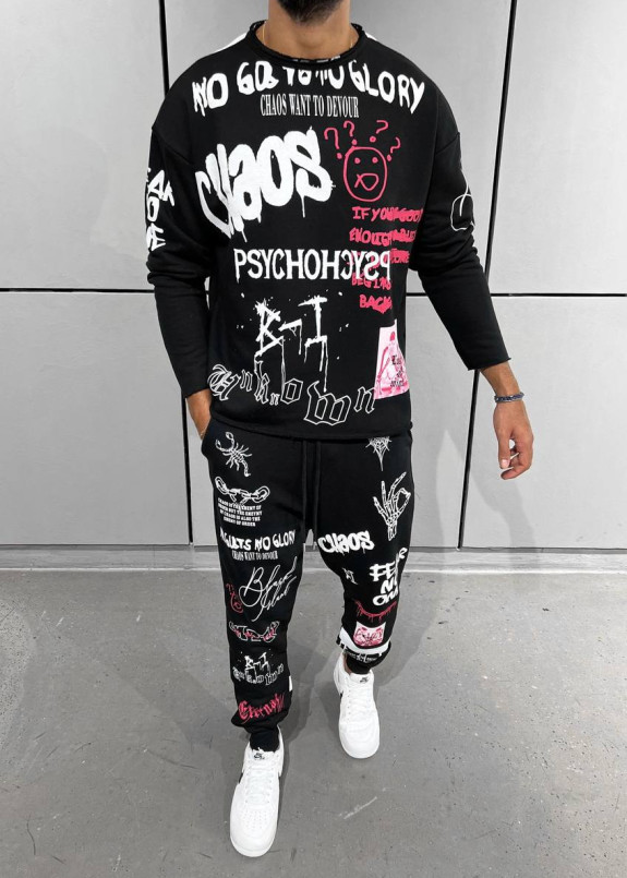 Стильний костюм з текстом і принтами чорний MFStore Изображение Стильний костюм з текстом і принтами чорний MFStore