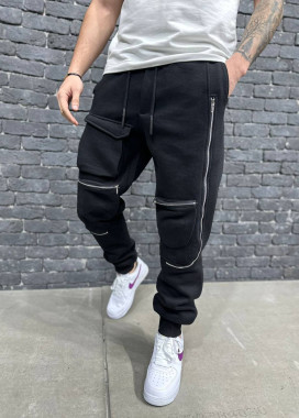 Штани на флісі з накладними карманами чорні MFStore Изображение Штани на флісі з накладними карманами чорні MFStore