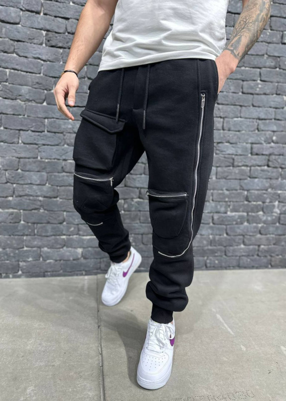 Штани на флісі з накладними карманами чорні MFStore Изображение Штани на флісі з накладними карманами чорні MFStore