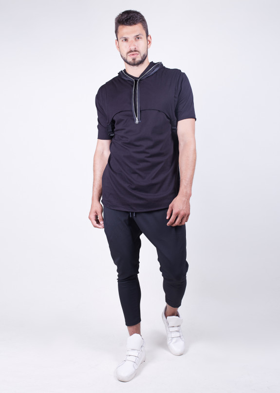 Черная мужская футболка с дизайнерской молнией MFStore Изображение Черная мужская футболка с дизайнерской молнией MFStore