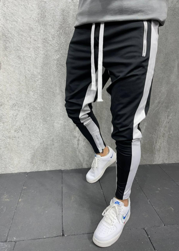 Спортивні штани зі смужками з боків чорні MFStore Изображение Спортивні штани зі смужками з боків чорні MFStore