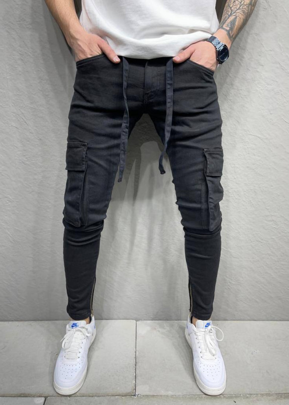 Джинсы карго со шнурком на молниях снизу черные MFStore Изображение Джинсы карго со шнурком на молниях снизу черные MFStore