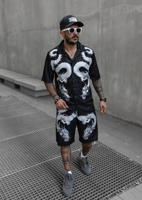 Костюм оверсайз рубашкою і візерунком драконів чорний MFStore Изображение Костюм оверсайз рубашкою і візерунком драконів чорний MFStore