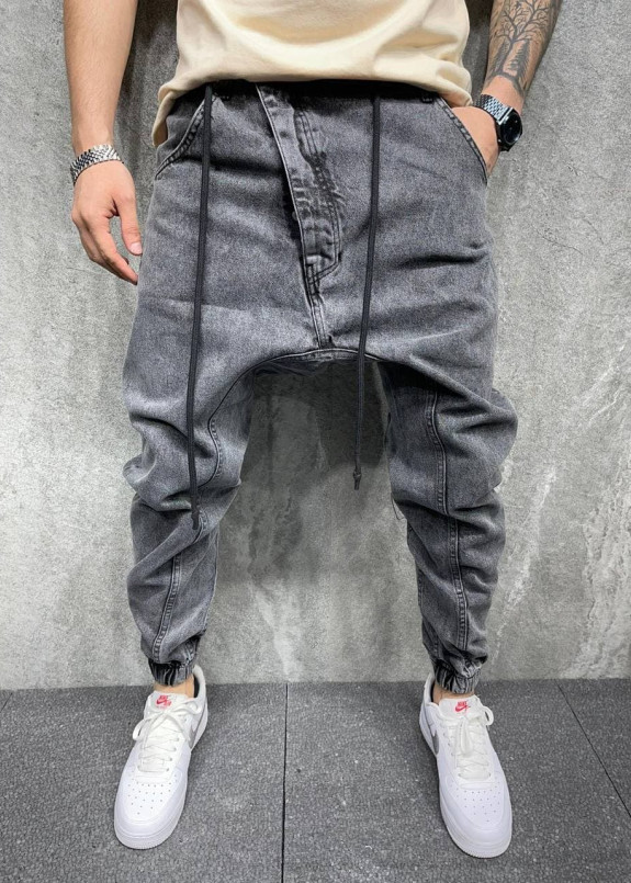 Джоггеры серые с мотней на завязках MFStore Изображение Джоггеры серые с мотней на завязках MFStore