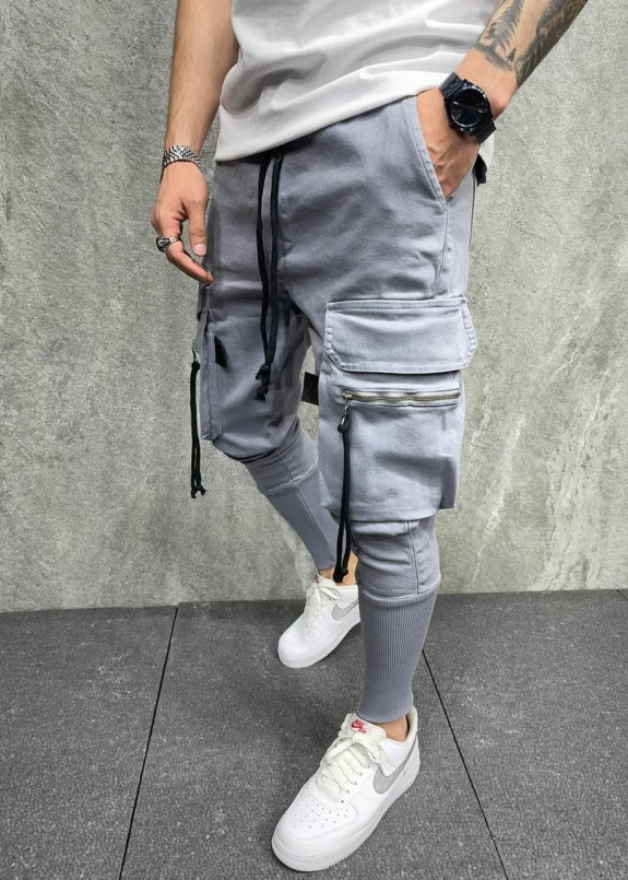 Штани сірі спортивні із затяжками на кишенях MFStore Изображение Штани сірі спортивні із затяжками на кишенях MFStore