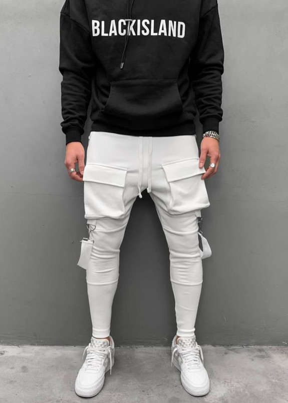 Штаны спортивные с карманами и шлевками белые MFStore Изображение Штаны спортивные с карманами и шлевками белые MFStore