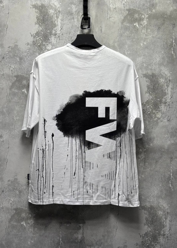 Стильна оверсайз футболка з принтом на спині біла MFStore Изображение Стильна оверсайз футболка з принтом на спині біла MFStore