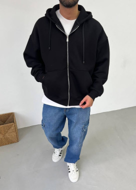 Худі оверсайз на флісі з блискавкою чорне MFStore Изображение Худі оверсайз на флісі з блискавкою чорне MFStore