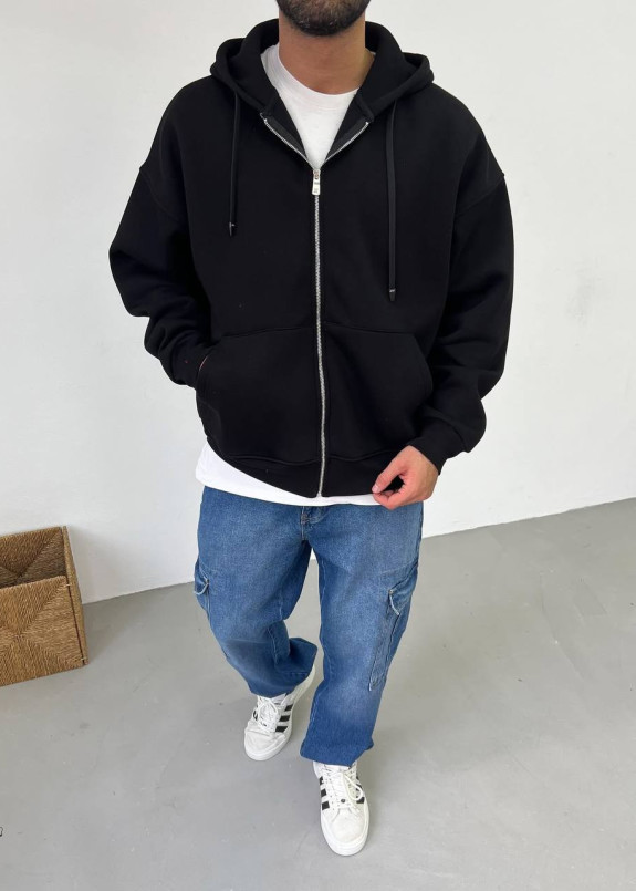 Худі оверсайз на флісі з блискавкою чорне MFStore Изображение Худі оверсайз на флісі з блискавкою чорне MFStore