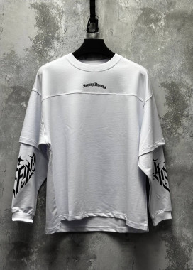 Стильний лонгслів з подвійним рукавом і принтом білий MFStore Изображение Стильний лонгслів з подвійним рукавом і принтом білий MFStore