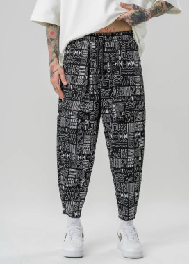 Штани вільного крою з накладними карманами чорно-білі MFStore Изображение Штани вільного крою з накладними карманами чорно-білі MFStore