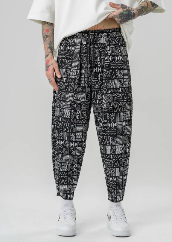 Штани вільного крою з накладними карманами чорно-білі MFStore Изображение Штани вільного крою з накладними карманами чорно-білі MFStore