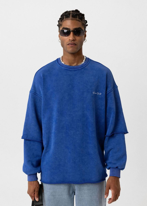 Лонгслів оверсайз з подвійним рукавом виварений синій MFStore Изображение Лонгслів оверсайз з подвійним рукавом виварений синій MFStore