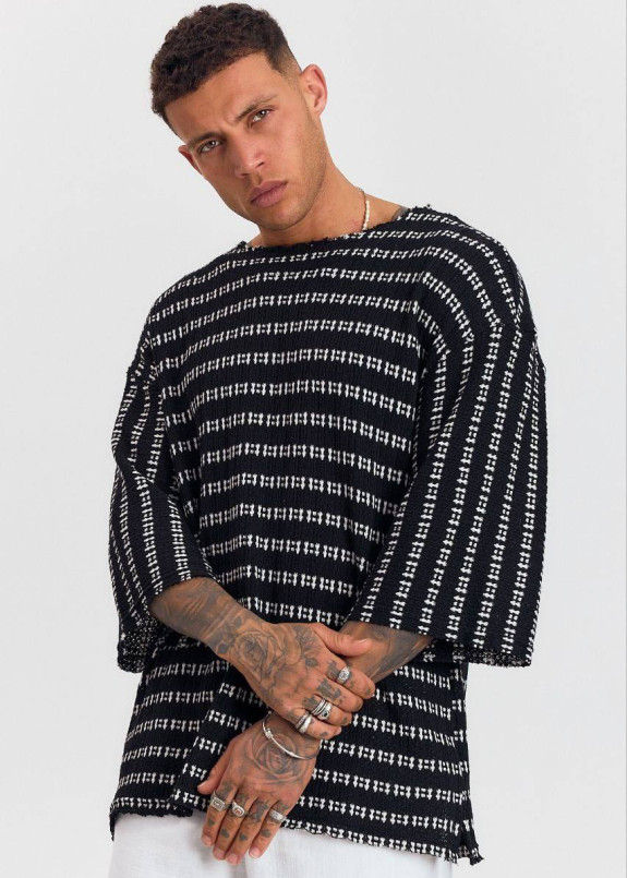 Футболка кімоно вільного крою в білу смужку чорна MFStore Изображение Футболка кімоно вільного крою в білу смужку чорна MFStore