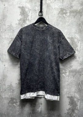 Оверсайз футболка виварена з білою вставкою сіра темна MFStore Изображение Оверсайз футболка виварена з білою вставкою сіра темна MFStore