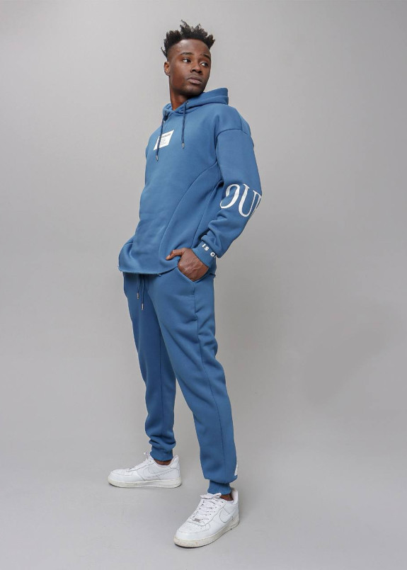 Чоловічий костюм оверсайз с необробленим краєм та принтами синій MFStore Изображение Чоловічий костюм оверсайз с необробленим краєм та принтами синій MFStore