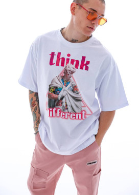 Футболка оверсайз з принтом think біла MFStore Изображение Футболка оверсайз з принтом think біла MFStore