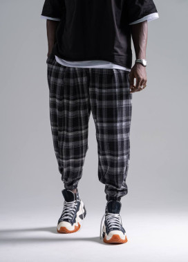 Штани вільного крою в клітинку на манжеті чорні MFStore Изображение Штани вільного крою в клітинку на манжеті чорні MFStore