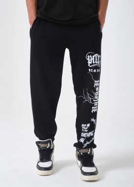 Штаны спортивные свободного кроя с принтом черные MFStore Изображение Штаны спортивные свободного кроя с принтом черные MFStore