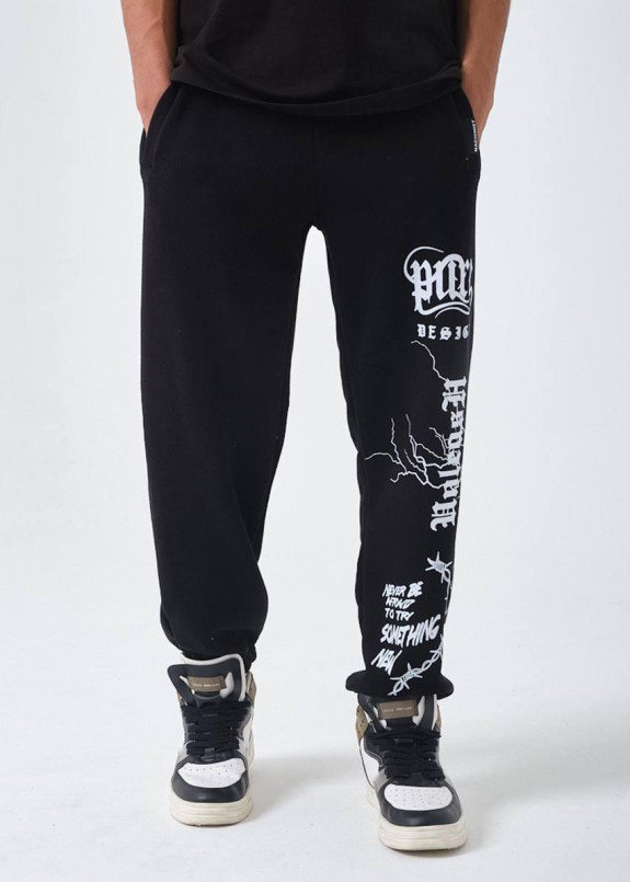 Штаны спортивные свободного кроя с принтом черные MFStore Изображение Штаны спортивные свободного кроя с принтом черные MFStore