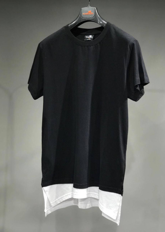 Футболка удлиненная с белой вставкой снизу MFStore Изображение Футболка удлиненная с белой вставкой снизу MFStore