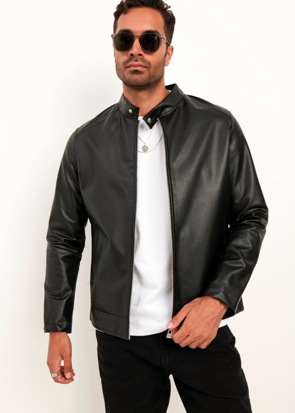 Куртка з екошкіри гладка чорна MFStore Изображение Куртка з екошкіри гладка чорна MFStore