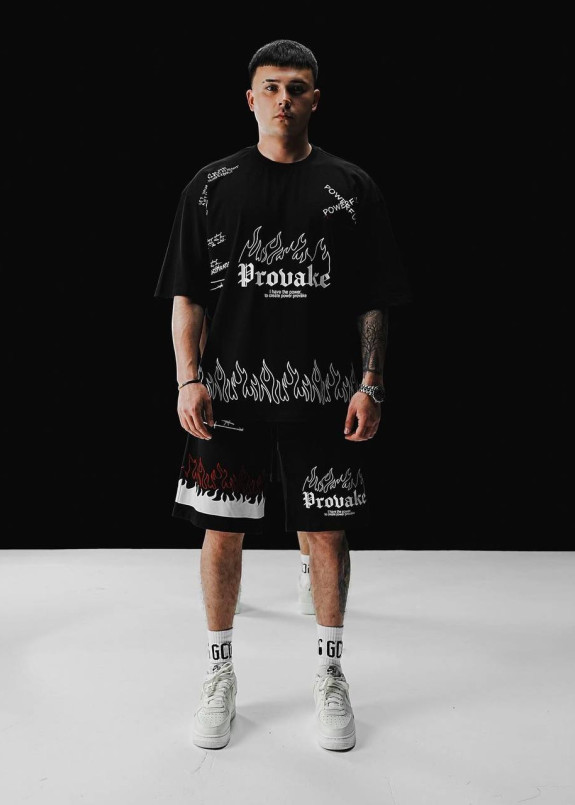 Костюм літній оверсайз з текстом і принтами чорний MFStore Изображение Костюм літній оверсайз з текстом і принтами чорний MFStore