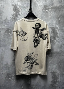 Футболка оверсайз з текстом і принтами angels пудра MFStore Изображение Футболка оверсайз з текстом і принтами angels пудра MFStore